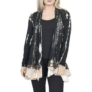 Kamana Womens BOHO Open Front Cardigan Long Sleeve Tie-Dye Waterfall Hem